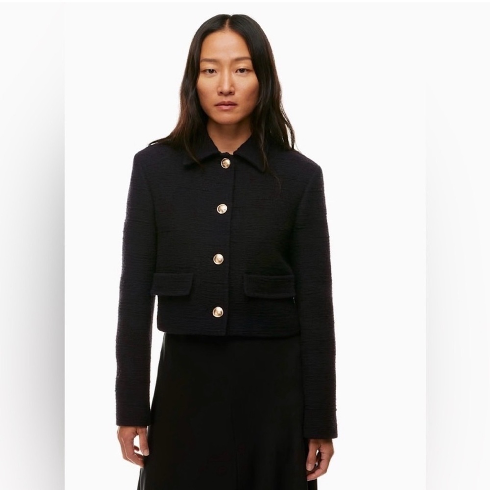 Aritzia Babaton Frances Cropped Blazer/Jacket in Black with Gold Buttons